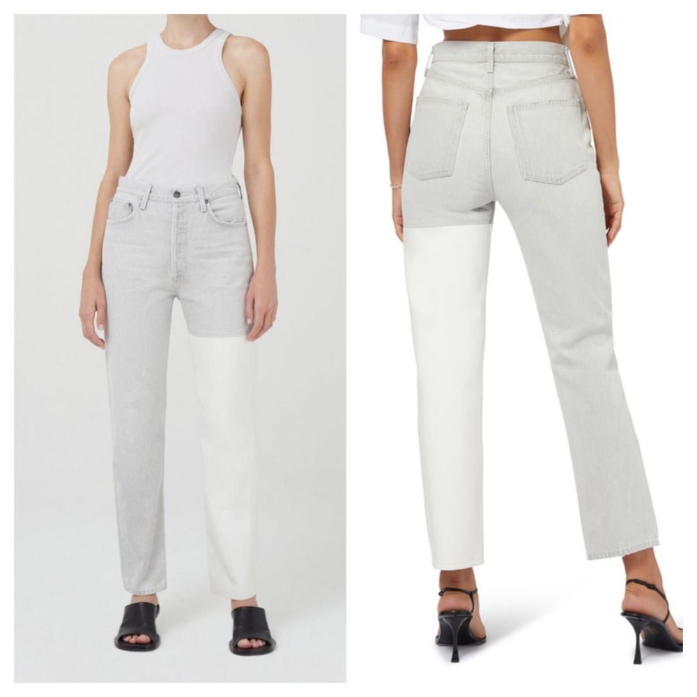 NEW Agolde 90's Pinch Waist High Rise Straight Jeans 27 Coin Lace Pieced Leather